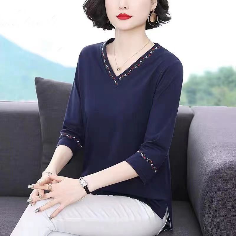 Áo Thun Cotton Tay Dài Dáng Rộng Thời Trang Cho Phụ Nữ Trung Niên