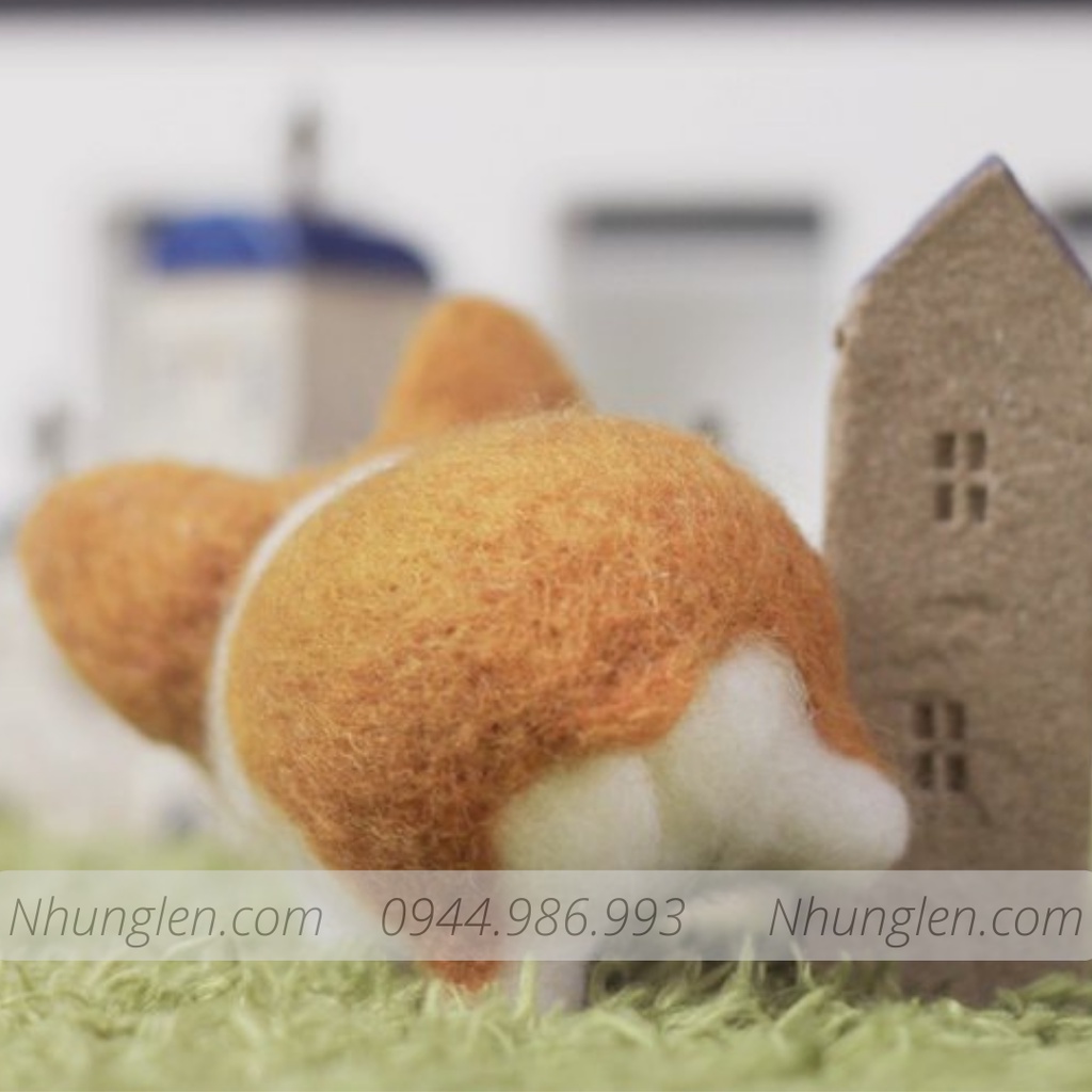[Có hướng dẫn] KIT LEN CHỌC - NEEDLE FELTING Shiba Béo (làm được móc chìa khóa)