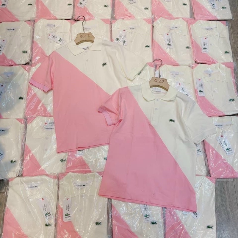Áo Polo Phối Màu Hồng Chất Cá Sấu Poly Hàng Đổ Shop