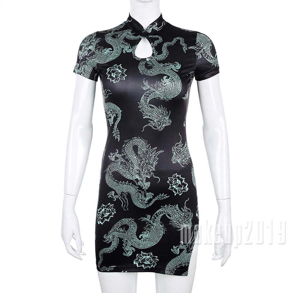 Đầm sườn xám cách tân hoạ tiết rồng thời trang sành điệu