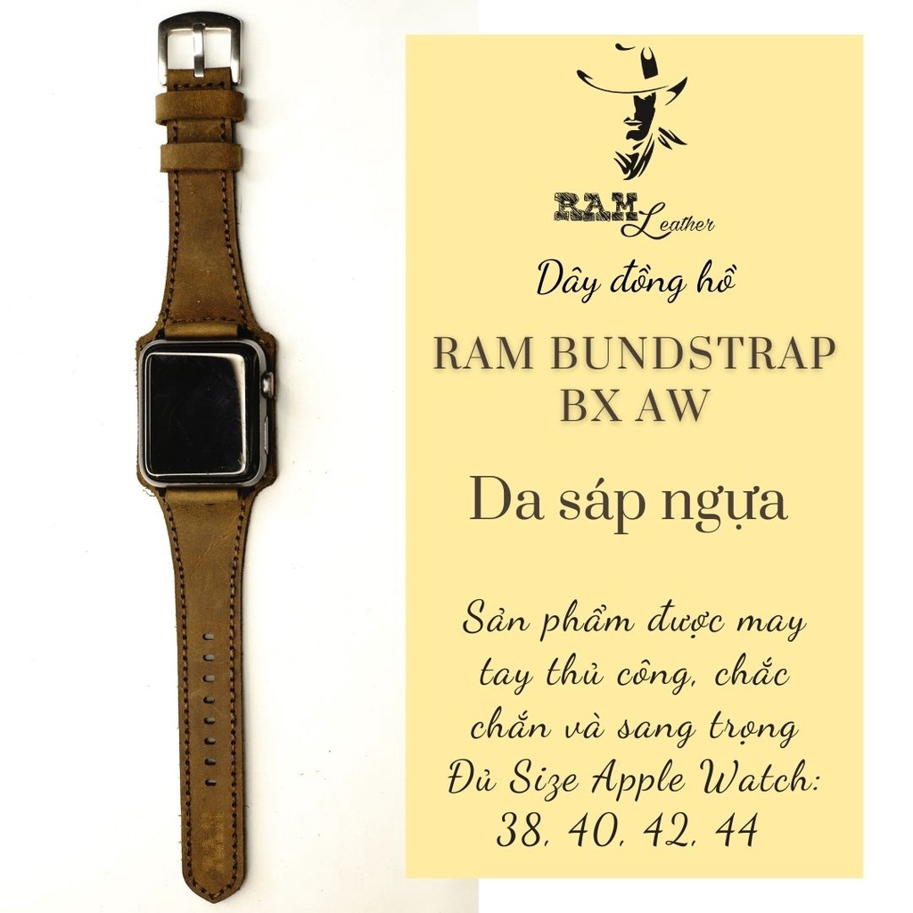 Dây Apple Watch , iWatch , iphone Watch da bò nâu đất cao cấp RAM Leather bundstrap bx1