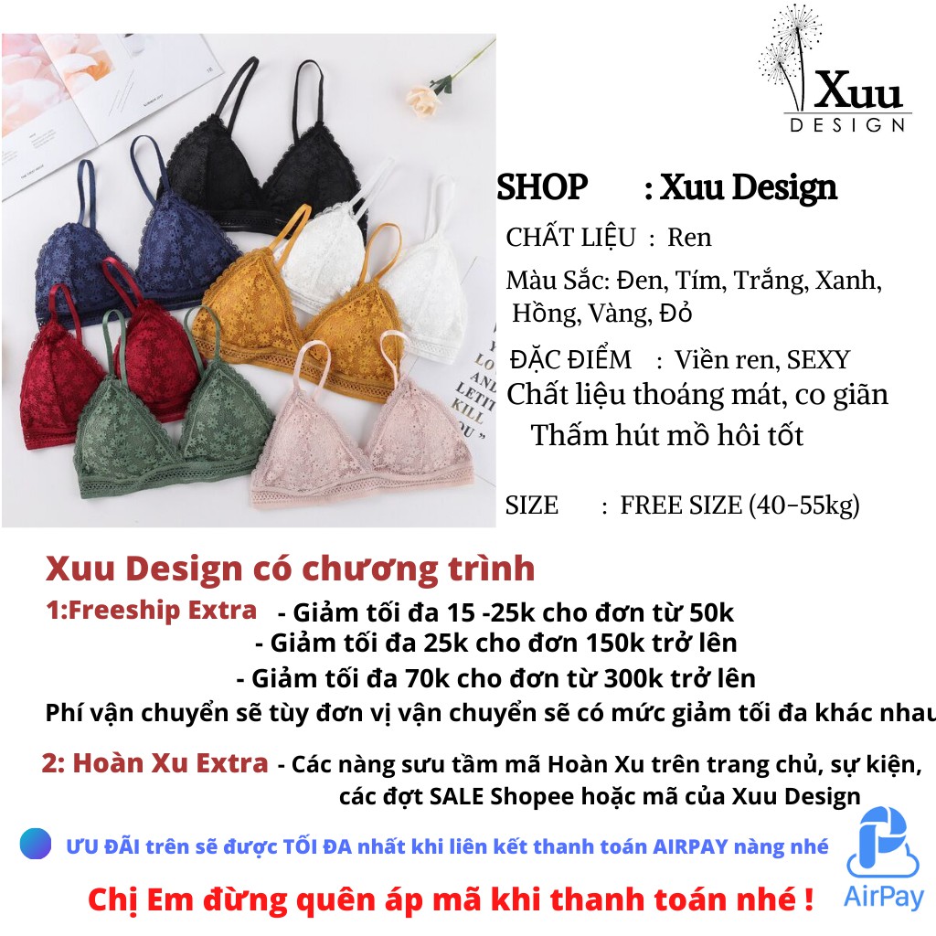 Áo bra nữ ren hoa cúc 💖Xuu Design💖 Áo ngực không gọng có đệm mỏng cao cấp BR05 | BigBuy360 - bigbuy360.vn