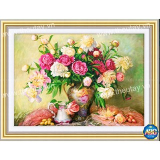 Tranh Thêu Chữ Thập (THÊU TOÀN BỘ) Bình Hoa Hồng Tuyệt Đẹp A1184 (KHÁCH TỰ THÊU) KT:64X48CM