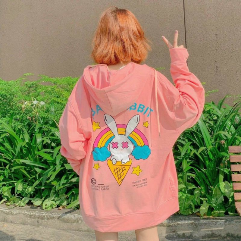 Áo khoác hoodie BAD RABBIT form rộng unisex (Ảnh thật)