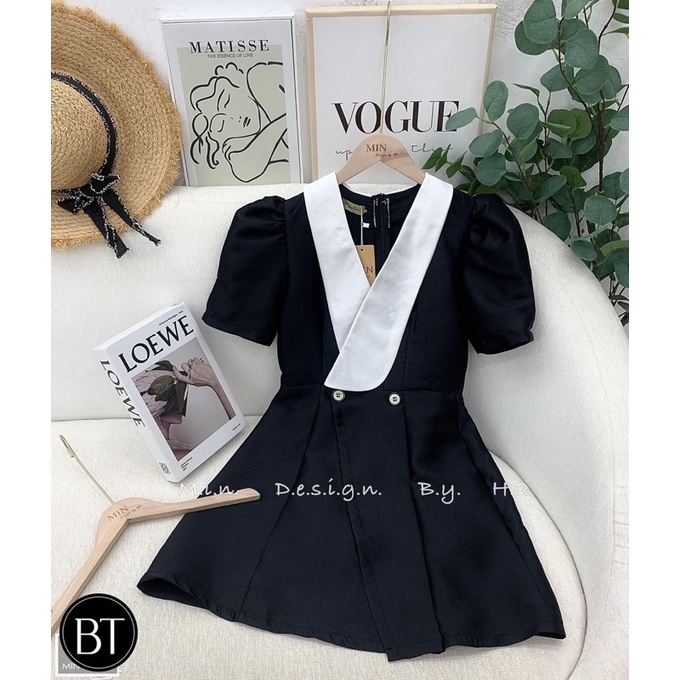 Váy Pha Cổ 2 Màu Trắng Đen Siêu Xinh Có Ảnh Thật