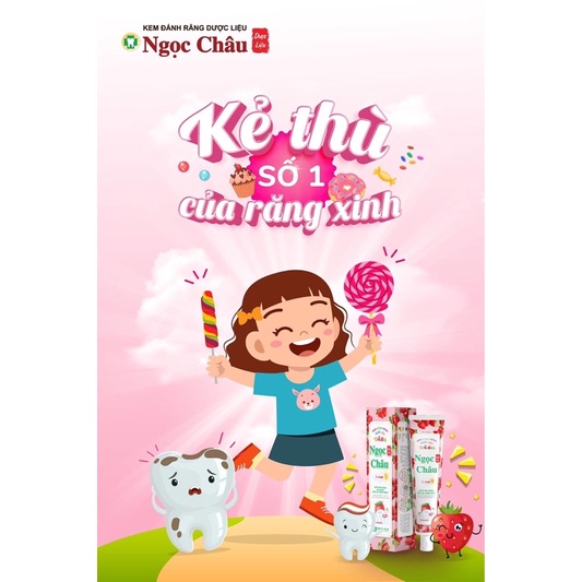 Kem đánh răng vị Dâu - Ngọc Châu cho bé từ 2 tuổi trở lên