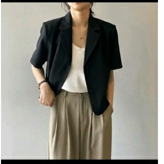 Áo blazer nữ dáng ngắn cộc tay chất liệu tuyết mưa cao cấp