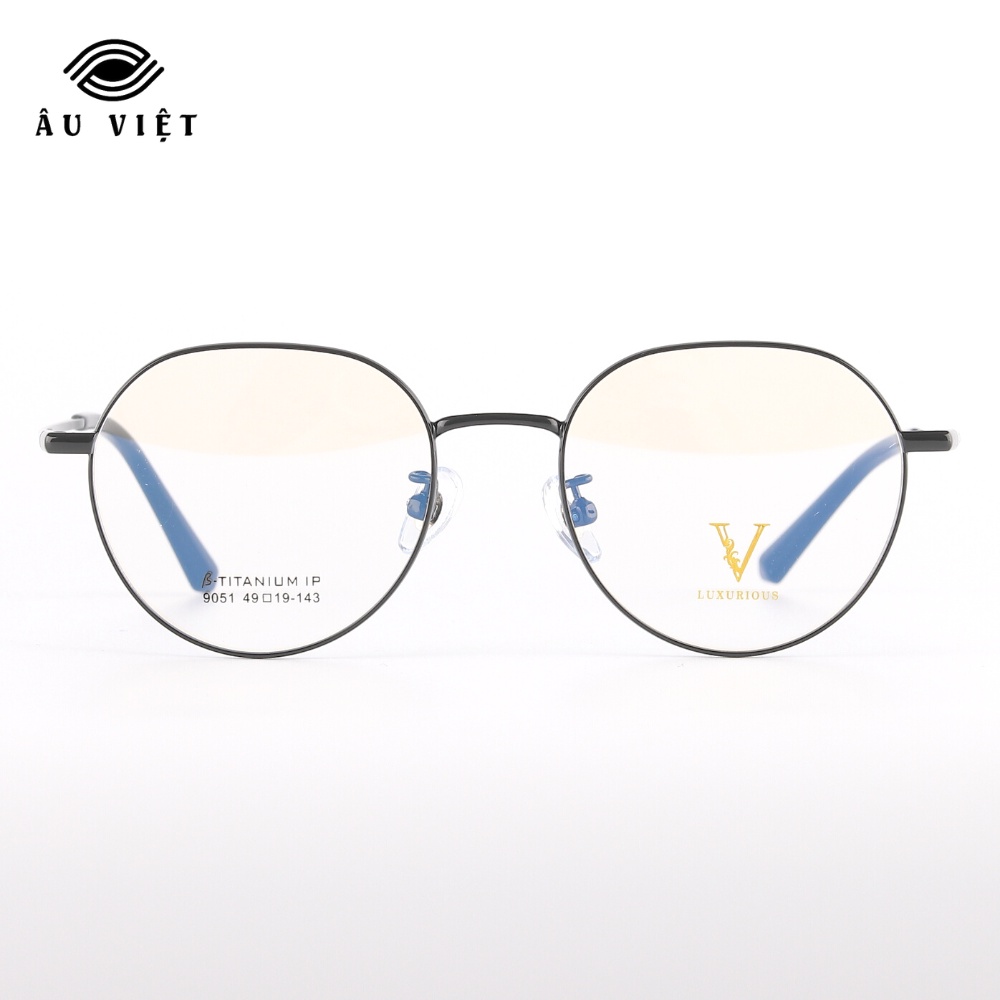 Gọng kính kim loại titanium Luxurious 9051 nam nữ dáng tròn Full box