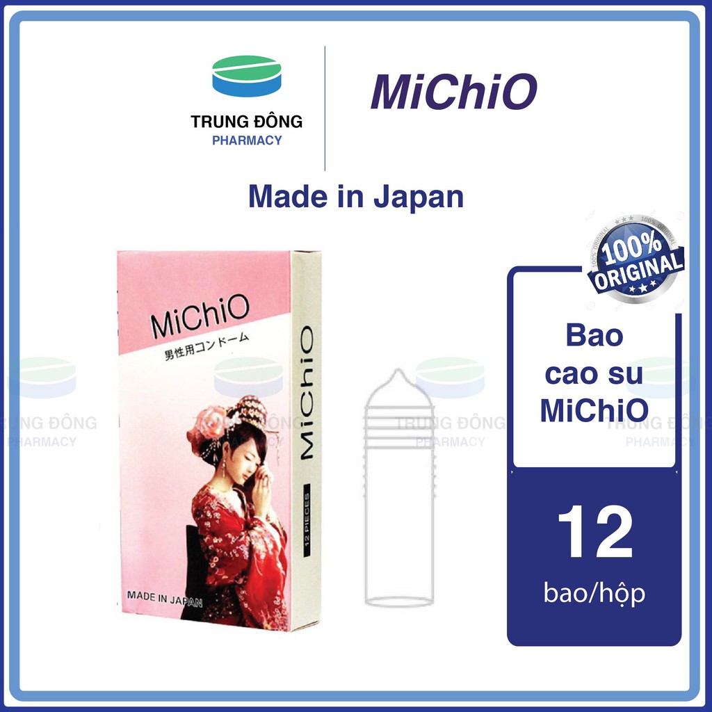 Hộp 12 chiếc Bao Cao Su Gân Nhật Bản MiChiO, BCS chính hãng co dãn Siêu mỏng, nhiều gel hương chuối- Trung Đông pharmacy