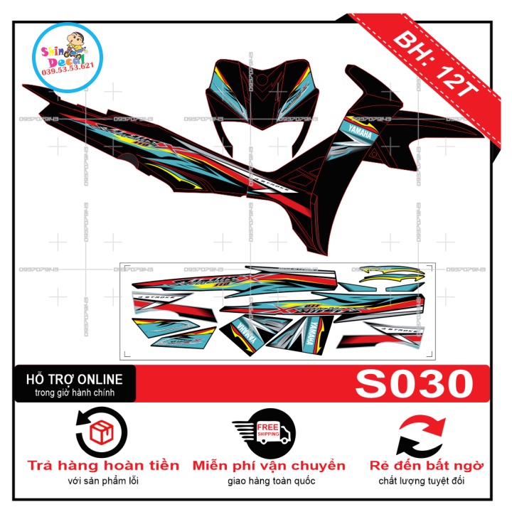 Tem rời sirius xanh đỏ đen S030 -- SHIN DECAL 2