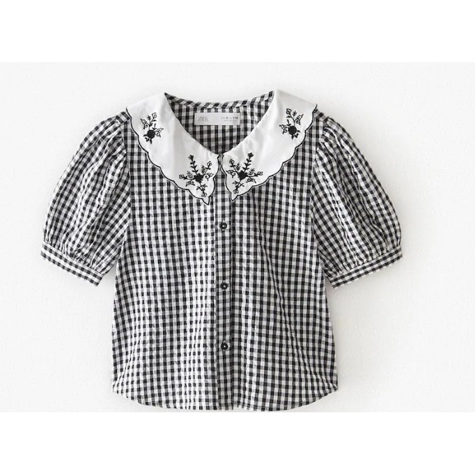 áo kẻ đen trắng cổ bẻ Zara