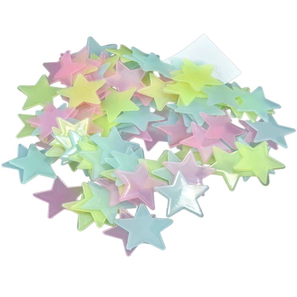 Set 100 ngôi sao dạ quang 3D bằng nhựa xinh xắn dán trang trí tường