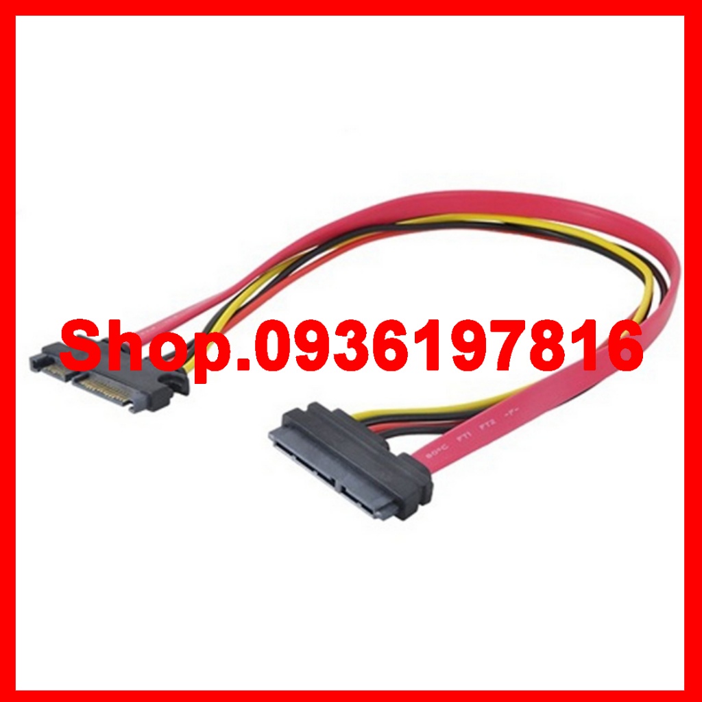 Dây Cáp Sata Nối Dài, cáp nối dài SATA kèm nguồn 30cm 22pin  Male to Female Sata