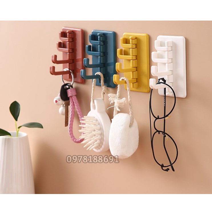 Móc Dán Tường Treo Đồ Đa Năng 4 Nhánh Dáng Cây Thông Xoay 180 Độ