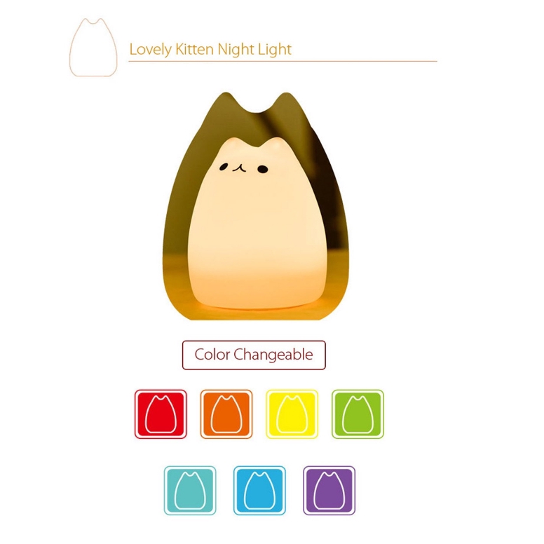 Portable LED Children Night Light Kids Multicolor Silicone Cat Lamp Sensitive Tap Control for Baby Adults Bedroom