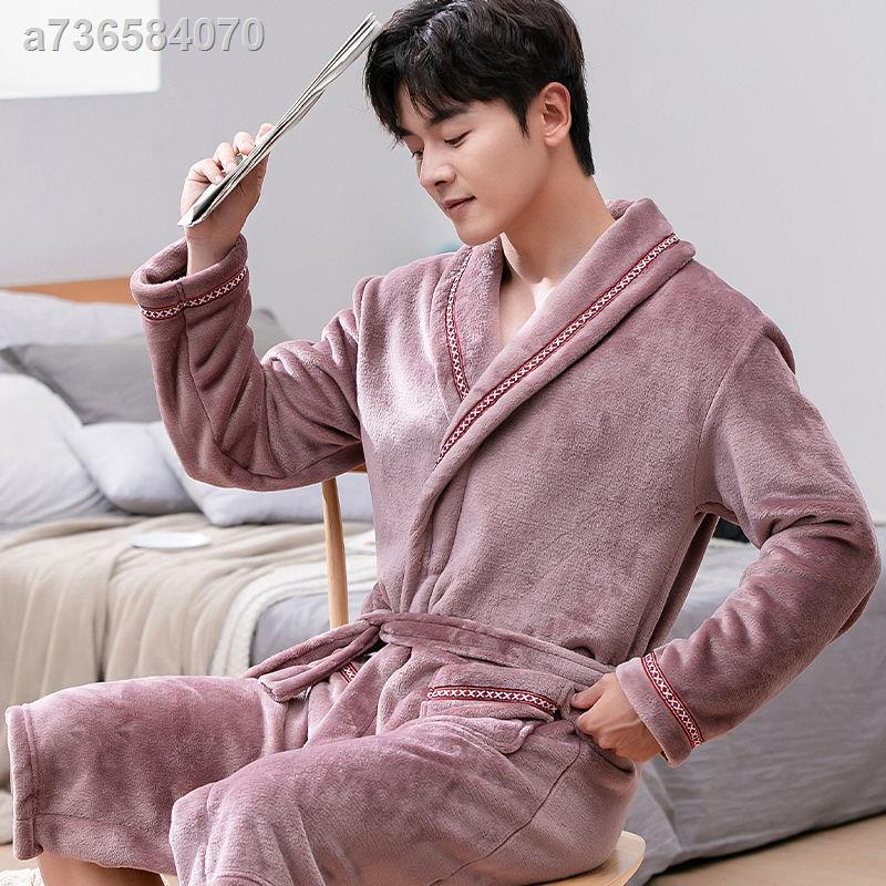 ♚✒Áo choàng ngủ tay dài lót nhung dày dặn thời trang mùa đông cho nam giới | BigBuy360 - bigbuy360.vn