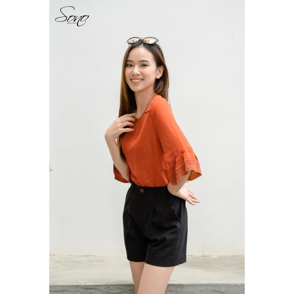 SONO - Áo kiểu linen tay lỡ ren tay