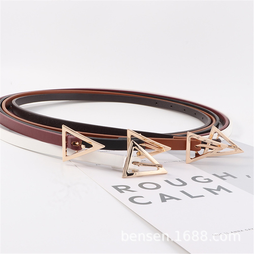 Cod In Stock New PU Thin Leather Belt Simple Triangle Pin Buckle Belt Lady Fashion Accessories