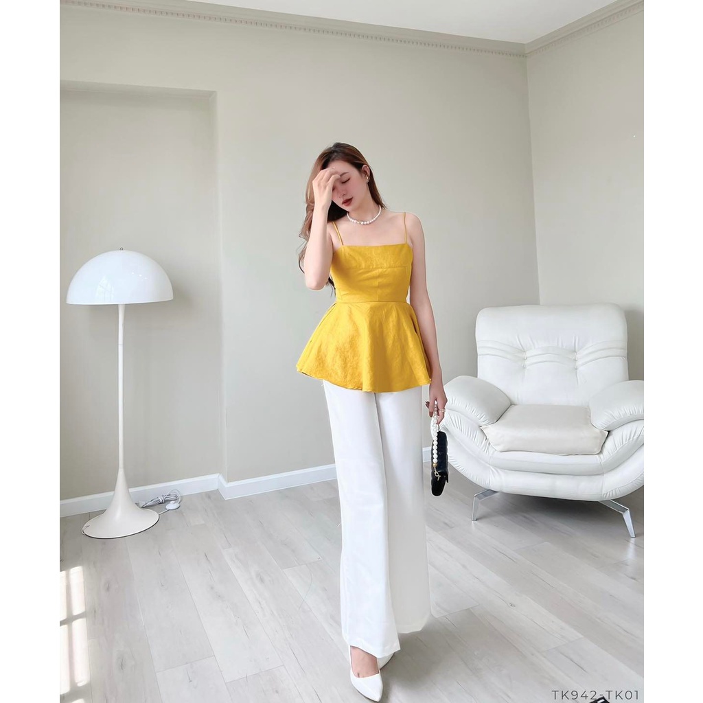 [HÀNG THIẾT KẾ CAO CẤP] Áo Hai Dây Xòe Peplum Tôn Dáng Màu Vàng Đi Tiệc / Đi Biển Nữ Tính