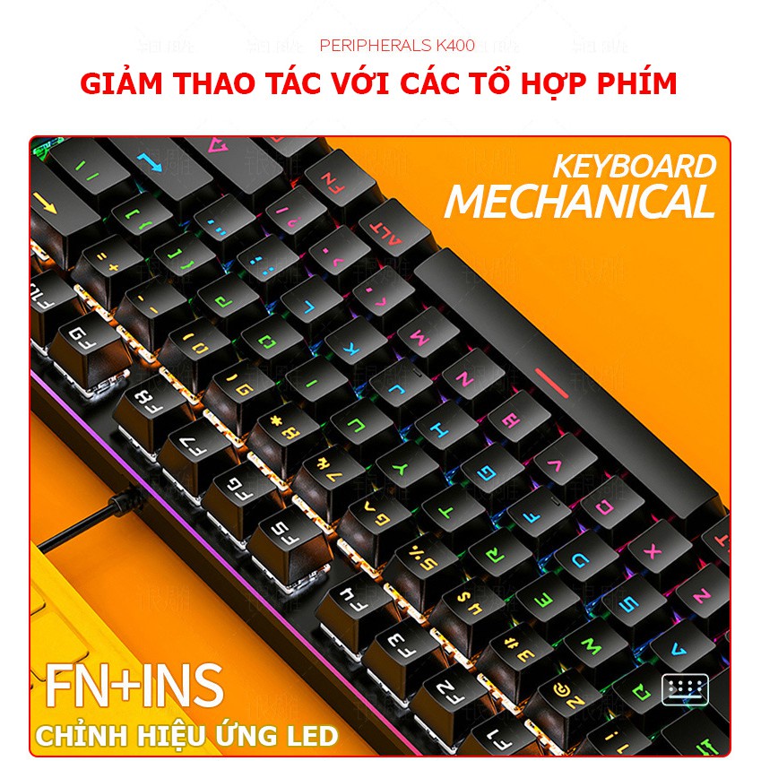 [ BÁN CHẠY ] Bàn Phím Cơ Gaming K400 Chống Nước, Tích Hợp Đèn Led Đồi 10 Chế Độ Nháy Bảo Hành 12 Tháng