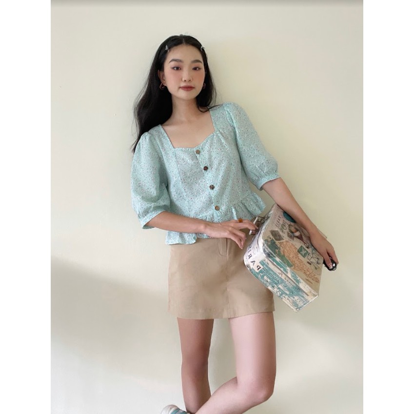Áo sơ mi roptop thô xốp hoa nhí xanh Mint 1AO3021 ADORE DRESS | BigBuy360 - bigbuy360.vn