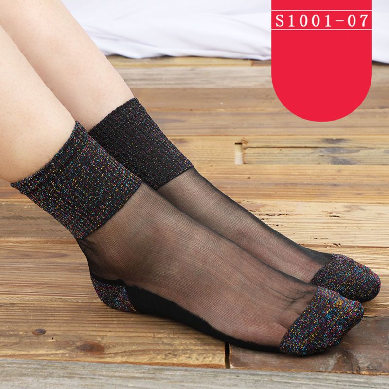 Vớ Lụa Phối Ren Đính Kim Tuyến Lấp Lánh Co Giãn Thời Trang Cho Nữ