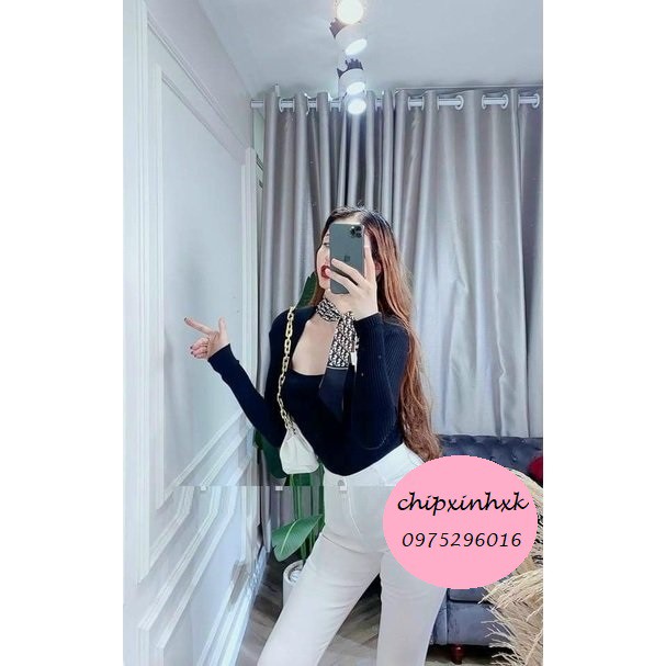 Thời trang CHIPXINH siêu sang - Áo len chéo vai tôn ngực form dáng ôm body