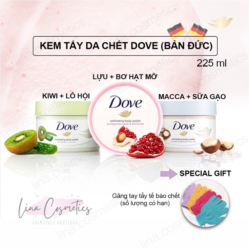 🇩🇪(có bill) Bản Đức - Tẩy da chết toàn thân Dove Exfoliating body polish