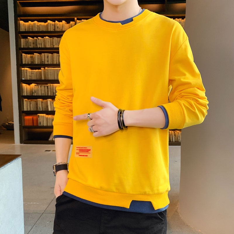 Áo nỉ dài tay cổ tròn dáng rộng phong cách Hàn Quốc dễ phối đồ cho nam