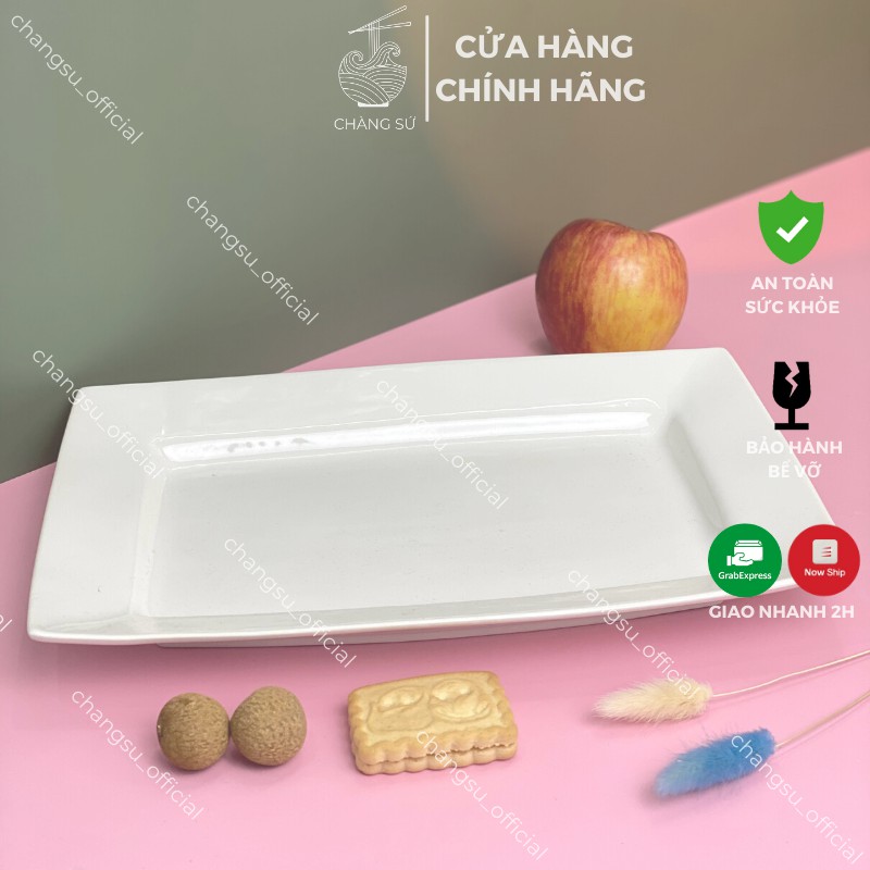 Đĩa chữ nhật dài to dày dặn kiều Nhật sứ Minh Châu - Chàng Sứ DHCN30