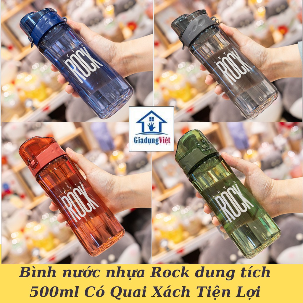 Bình Đựng Nước Nhựa Thể Tháo Rock 500ml có quai xách tiện lợi