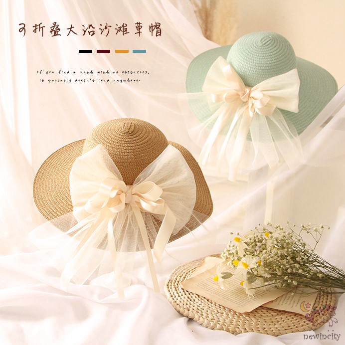 Mũ Cói Đính Nơ Phong Cách Hàn Quốc Xinh Xắn Cho Bé