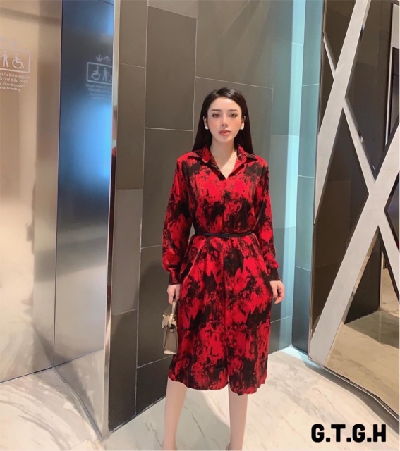 ( Ảnh thật + Video ) Váy suông sơ mi loang màu kèm belt | BigBuy360 - bigbuy360.vn