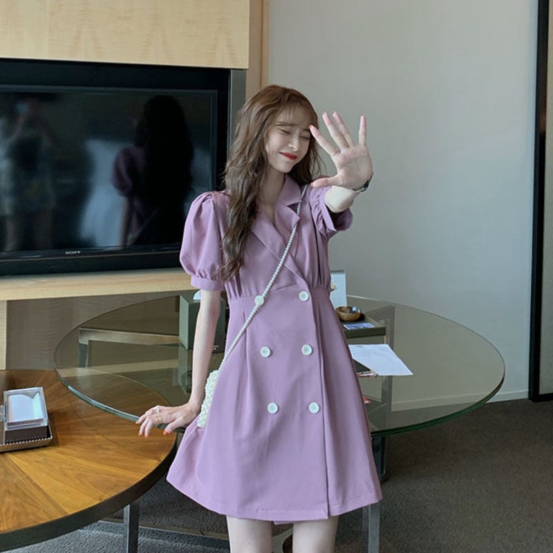 AMOI Đầm Ngắn Tay Cổ Chữ V Phong Cách Retro Thời Trang 2022