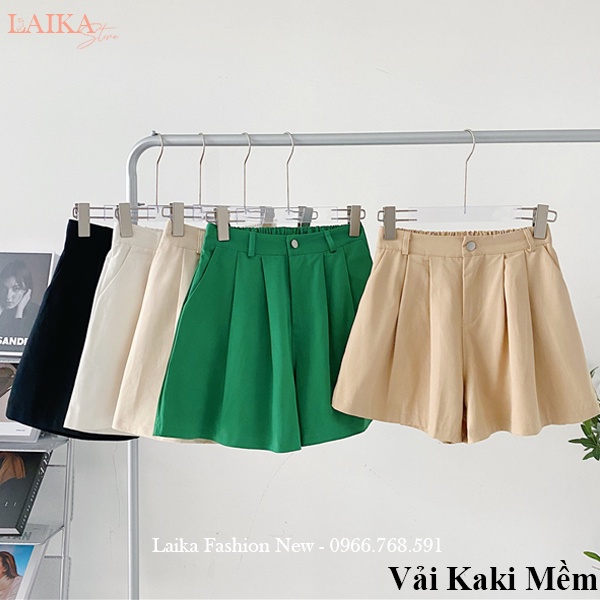 Quần đùi nữ mặc nhà vải Kaki mềm co giãn cúc cài khóa kéo thật lưng chun dáng quần short nữ ống rộng đi biển ngủ tập gym