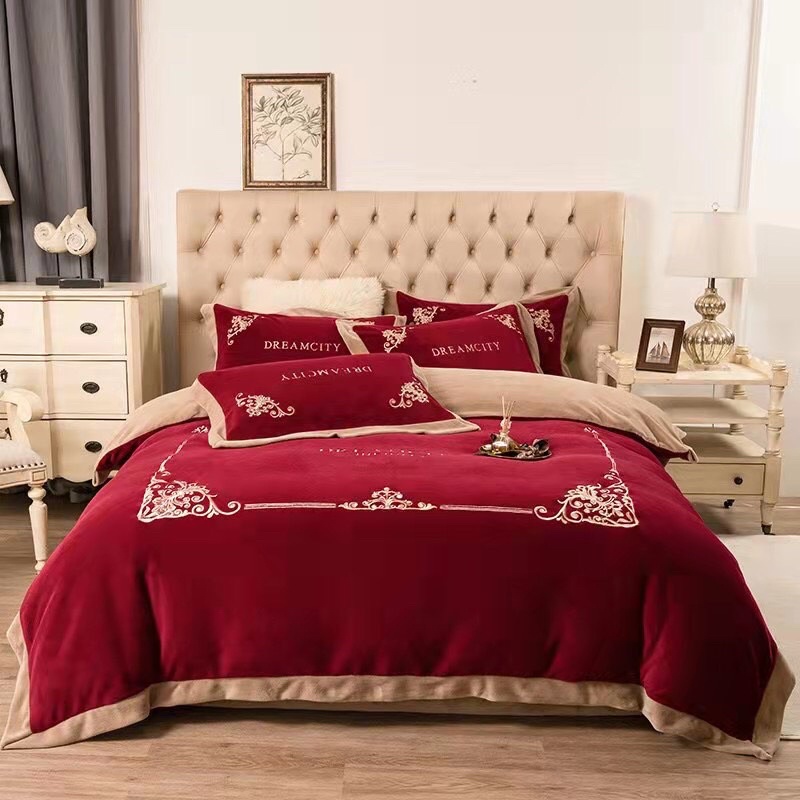 BỘ CHĂN GA GỐI NỈ NHUNG HOÀNG GIA CAO CẤP 5 MÓN(ga trần bông) Loại 1