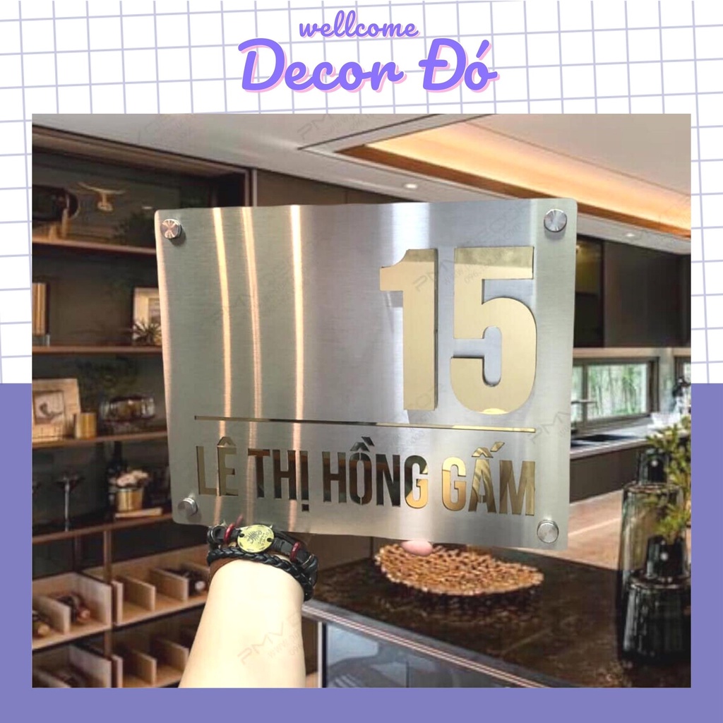 Bảng Số Nhà Inox + Số nổi 10mm + Mica đen . Thiết kế theo yêu cầu, Hình chữ nhật , elipse