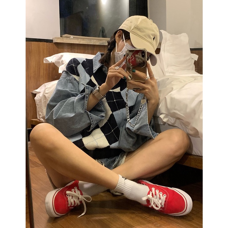 Áo len không tay cổ chữ V họa tiết sọc caro thời trang cho nữ
 | BigBuy360 - bigbuy360.vn