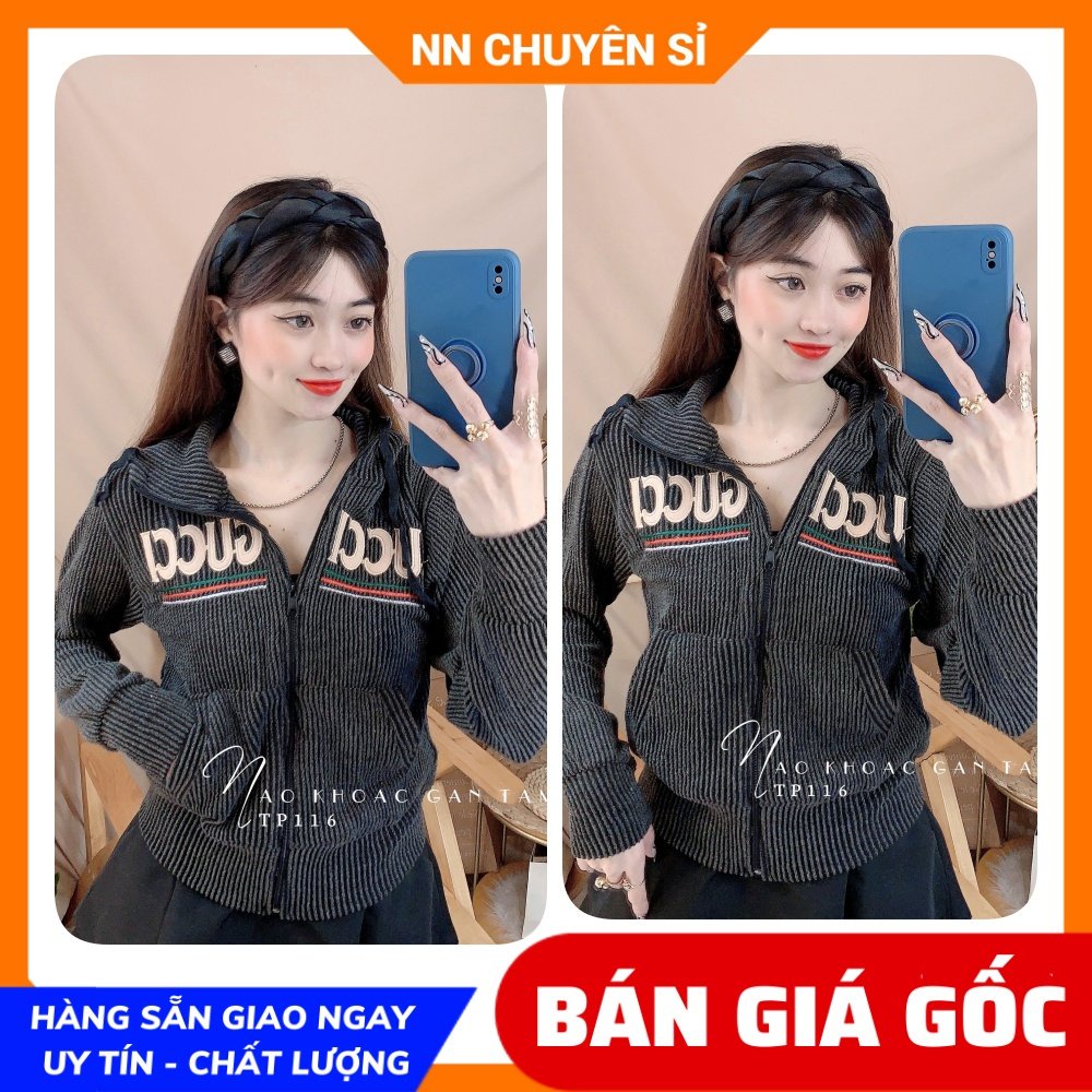 Áo khoác gân tăm cho nữ chất vải mềm co giãn lên phom ôm dáng thêu chữ dễ thương TP116