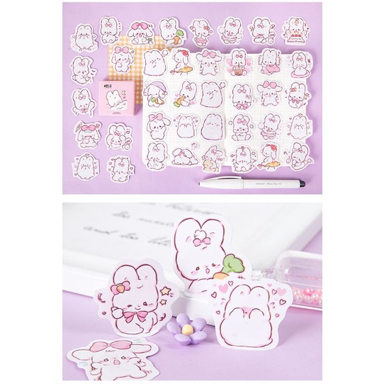 Hộp 45 hình dán sticker trang trí thỏ trắng M399