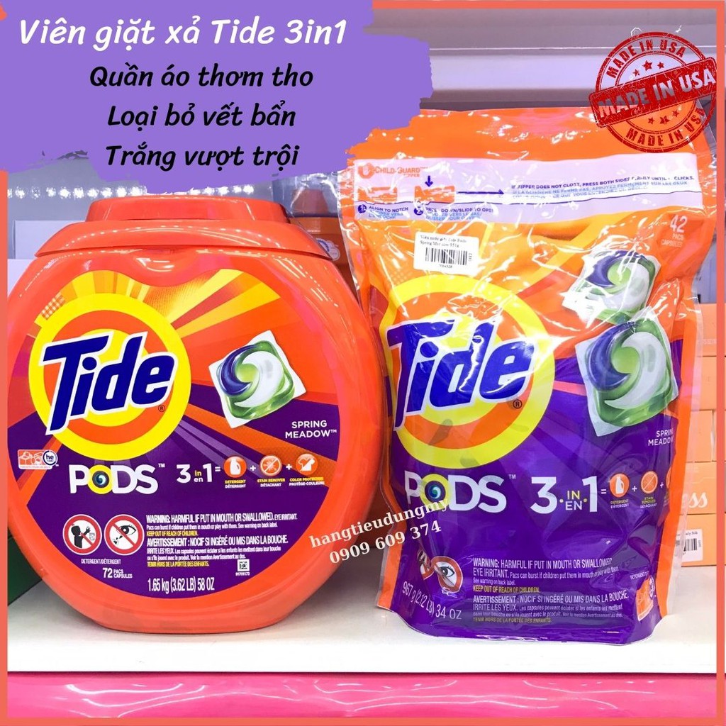 Viên nước giặt xả Tide PODS 3 trong 1 của Mỹ - trắng sáng-sạch sẽ-thơm tho