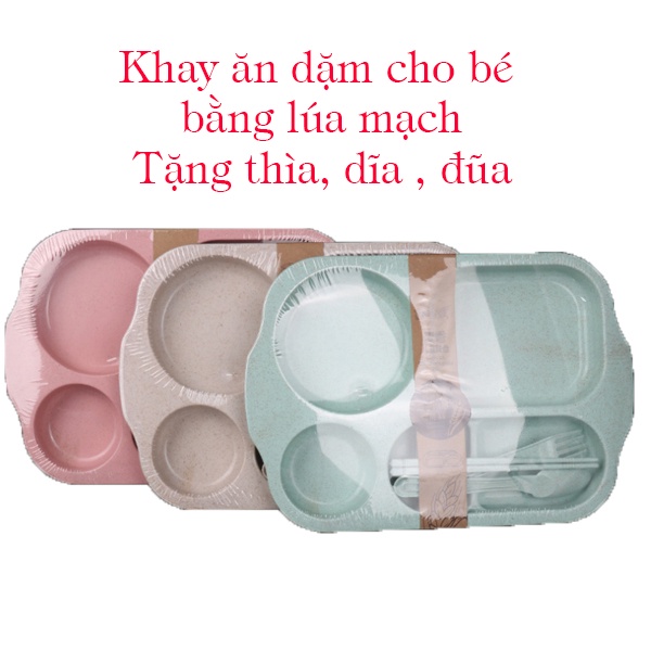 [Tặng Thìa, Dĩa, Đũa] Khay Ăn Dặm Cho Bé Bằng Lúa Mì An Toàn Và Tiện Lợi