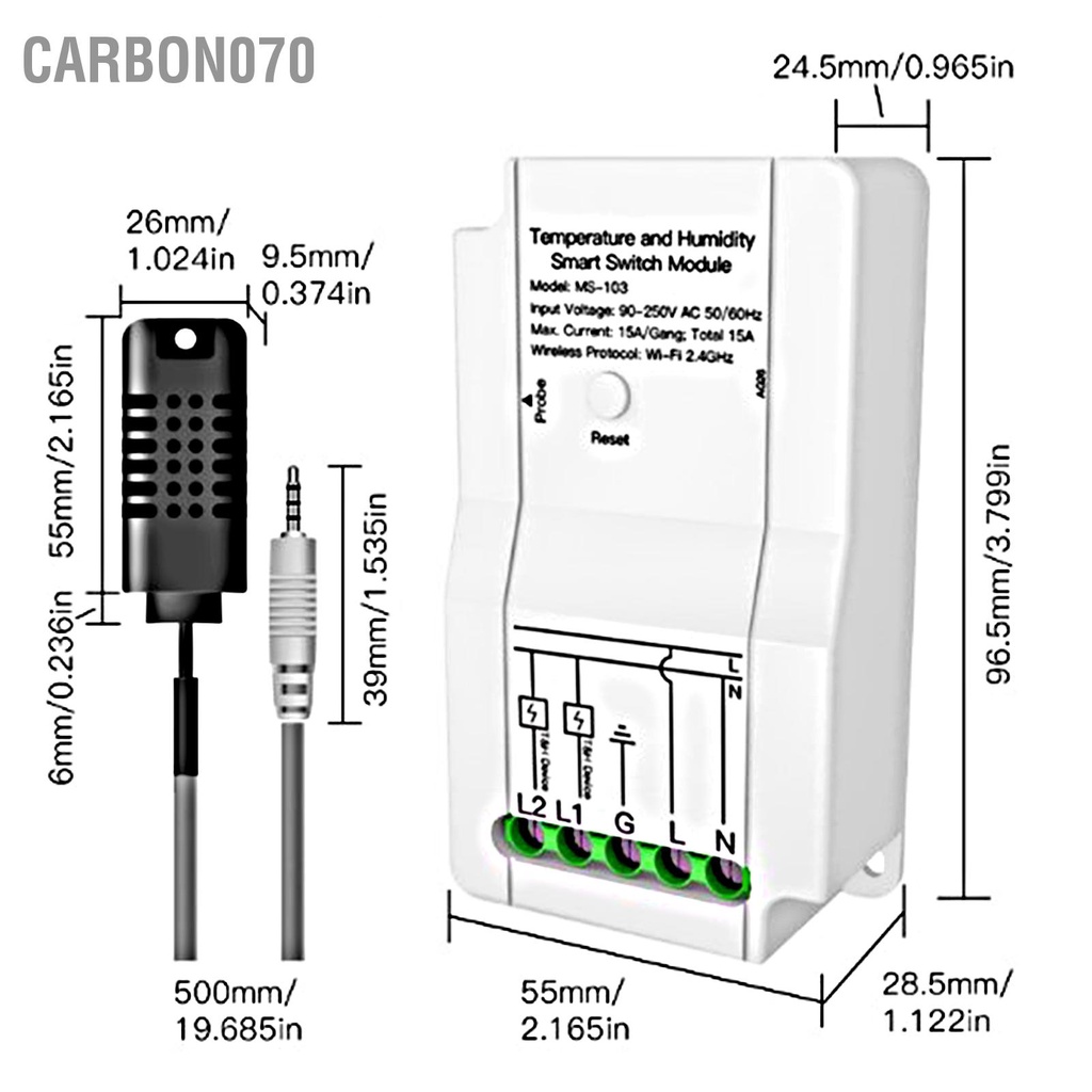 [Hàng Sẵn] Mô Đun Công Tắc Cảm Biến Nhiệt Độ ẩm WIFI thông minh Thời gian ứng dụng Điều khiển từ xa với Đầu dò cho Nhà kính TUYA 90‑250V【Carbon070】