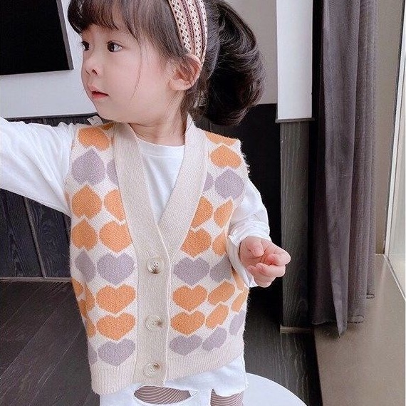 Áo ghi lê dệt kim họa tiết trái tim phong cách Nhật Bản ngọt ngào mới cho trẻ em