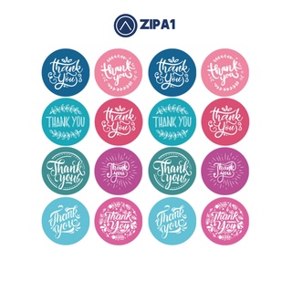 10 miếng dán sticker Thank You - Chữ cách điệu nền trơn - 2.5x2.5cm / miếng - A1021 - Zip A1