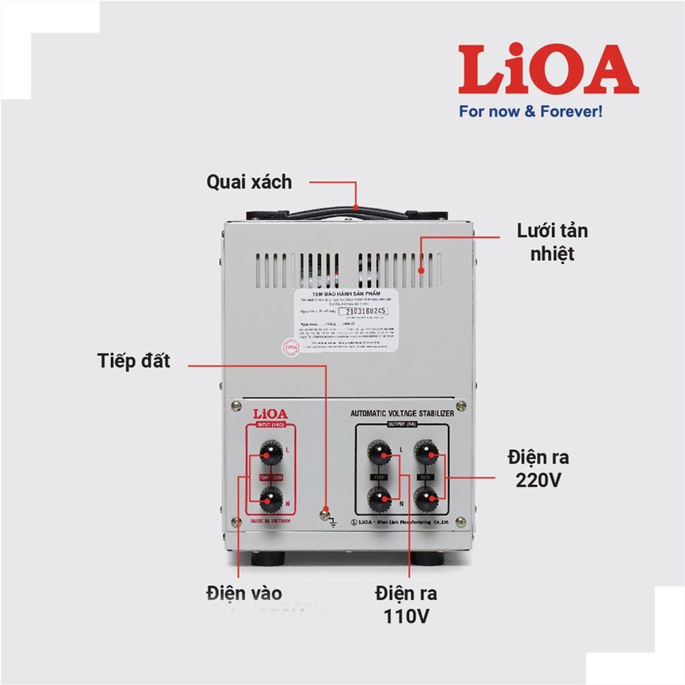 Ổn áp LiOA 7.5KVA 1 pha chính hãng Nhật Linh 7,5KW 7500VA 7500W dây đồng thế hệ mới 2 aptomat đồng hồ LED