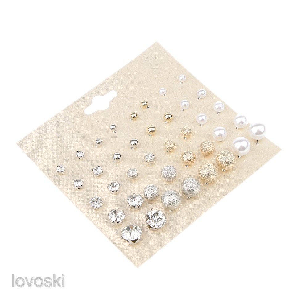 MagiDeal 20 Pairs Women Assorted Multiple Size Crystal Pearl Stud Earring