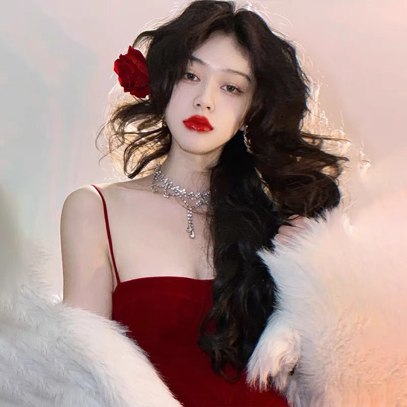 (Có sẵn )Váy nhung hai dây dáng dài, đầm nhung dáng dài cho nữ mẫu mới 2022