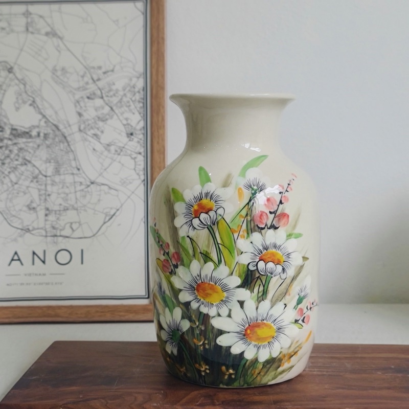 Lọ hoa deco đẹp- lọ hoa vẽ cúc hoạ mi- giá rẻ