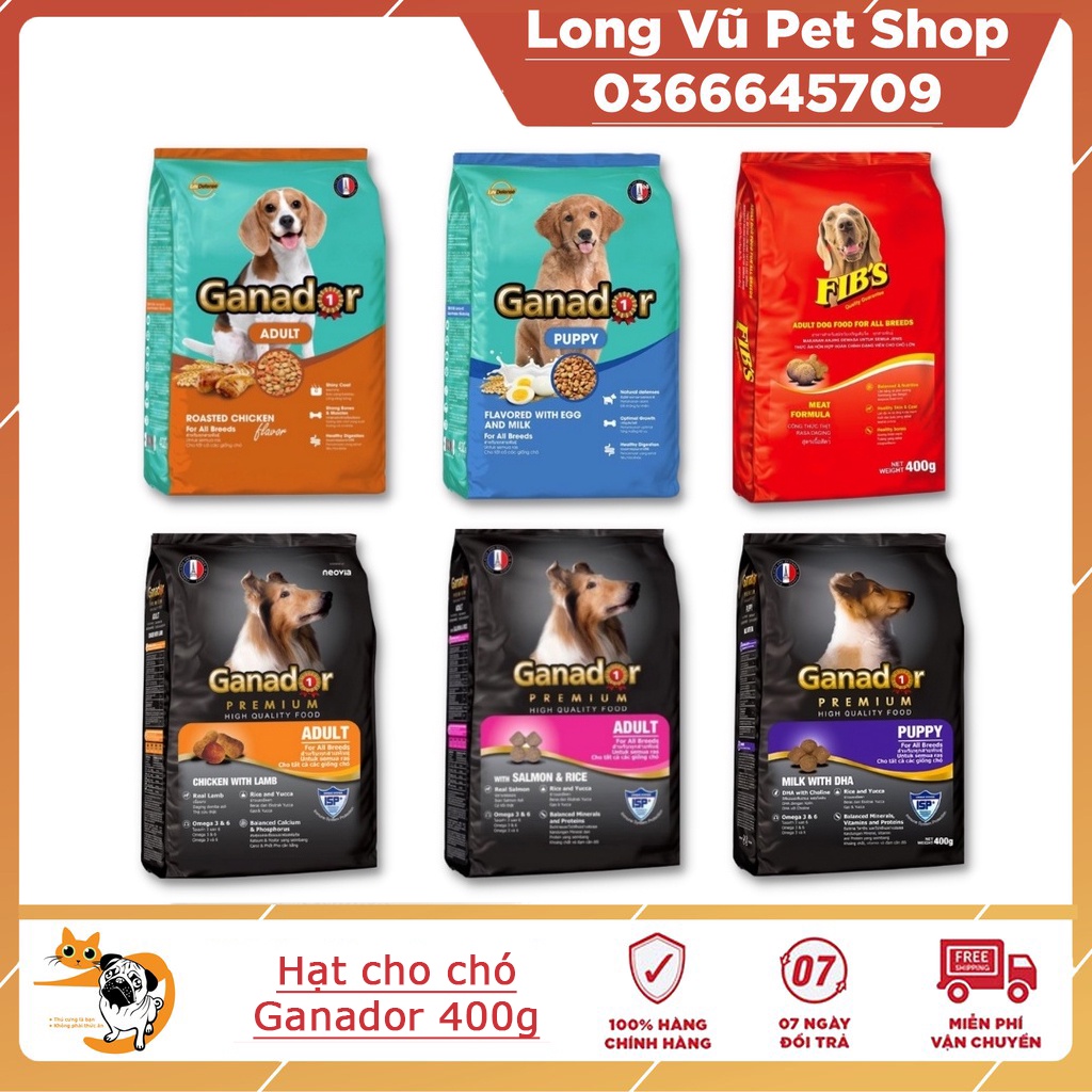 Thức Ăn Hạt Khô Ganador FIB'S Đồ Ăn Cho Chó Con, Chó Lớn 400g - Long Vũ Pet Shop